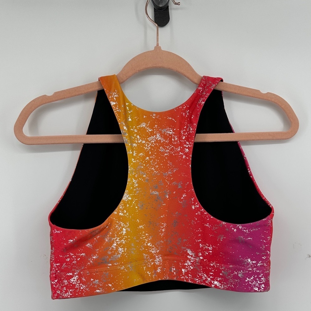 Terez Retro Disco Electric Neon Pink,Orange&Yellow Sparkle Sport Bra SZL - Picture 4 of 7